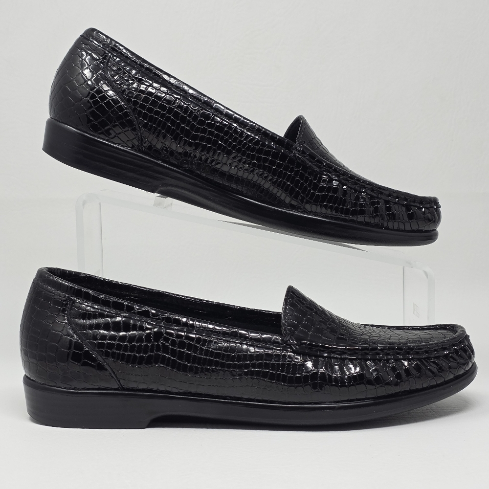 SAS Womens Size 9 Simplify Everyday Loafer Moccasin Black Patent Croc Leather - Picture 2 of 10